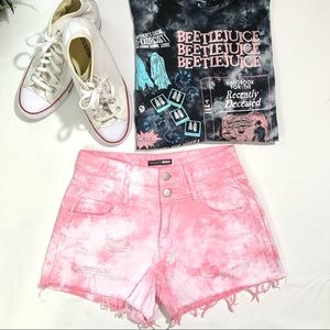 Fashion Nova “Cloudy Judgment” pink tie dye shorts